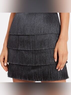Intermix Raine Fringe Mini Skirt Gray Black Size 4 Flapper Party Cocktail Glam
